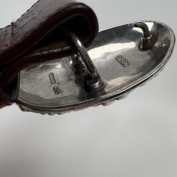 Vintage ROC 1996 Brown Genuine Leather Belt Silver Buckle Florals Womens Size M - Picture 8 of 9